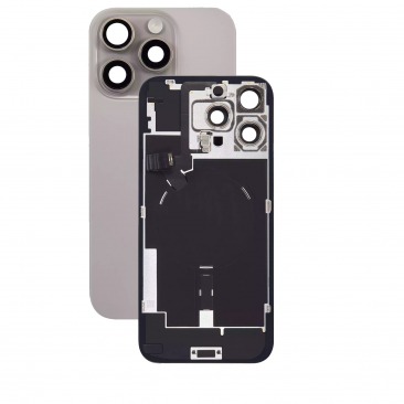 Задняя крышка iPhone 16 Pro Max в сборе со шлейфом вспышки, микрофоном, индукционной зарядкой и стеклами камеры Natural Titanium (бежевый) Аналог