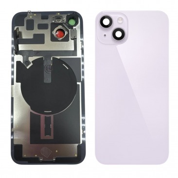 Задняя крышка для iPhone 14 plus в сборе со шлейфом вспышки, индукционной зарядкой и окошками камеры (фиолетовый)