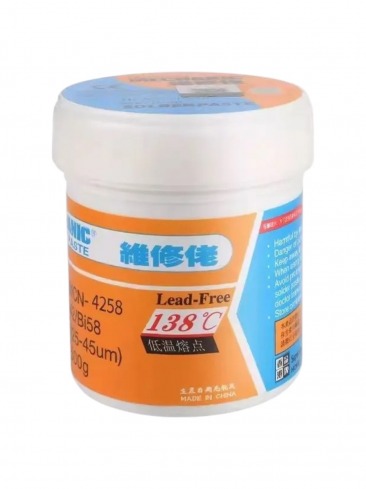 Паяльная паста MECHANIC MCN-4258 (Sn42/Bi58) 138°C оригинал 500g