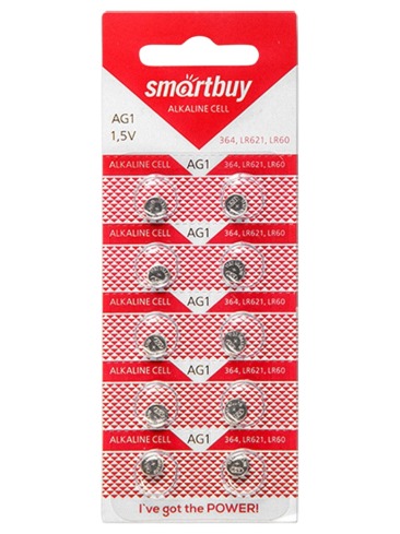 Элемент питания щелочной Smartbuy LR60,AG1,LR621,G1,164,GP64A,364,SR621W