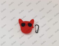 Чехол для AirPods 1/2 серия Голова собаки в очках бульдог (красный)