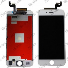 Дисплей для Apple iPhone 6 + тачскрин белый с рамкой (LCD Оригинал/Замененное стекло) (в сборе с межплатным шлейфом и пластиной)