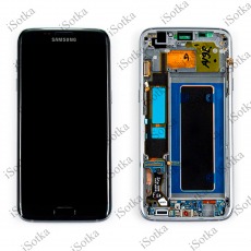 Дисплей для Samsung SM-G935F Galaxy S7 Edge в рамке + тачскрин + шлейфа (черный) (оригинал Б/У)