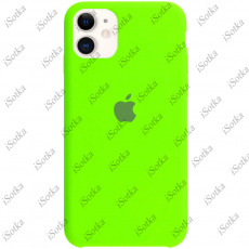 Чехол Apple iPhone 11 Liquid Silicone Case (закрытый низ) (неоново-зеленый)