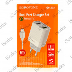 СЗУ BOROFONE BA39A Quick Charge 3.0 + кабель Micro (2USB, 5V / 3A) (белый)