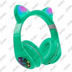 Bluetooth гарнитура Cat Ear Headphones - B-30, кошачьи ушки, лапки светящ (зеленый)