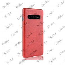 Кожаный чехол-накладка с карманом под карточки для Samsung G975 Galaxy S10 Plus (красный)