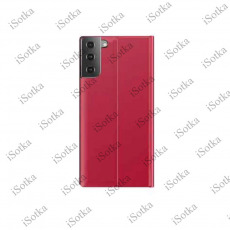 Кожаный чехол-накладка с карманом под карточки для Samsung G991 Galaxy S21 красный