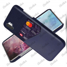 Кожаный чехол-накладка с карманом под карточки для Samsung N975 Galaxy Note10 Plus (синий)