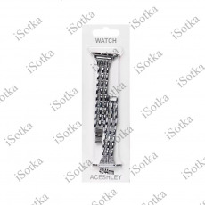 Ремешок Watch Series 38mm/40mm/41mm металлический женский "Стразы" №4 (серебряный)