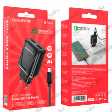 СЗУ BOROFONE BA54A Quick Charge 3.0,18W 2xUSB + кабель Micro USB (черный)