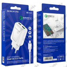 СЗУ BOROFONE BA54A Quick Charge 3.0,18W 2xUSB + кабель Micro USB (белый)