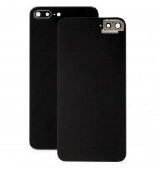 Задняя крышка для iPhone 8 Plus черная со стеклом камеры (Ростест) (с лого)