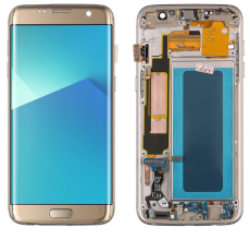 Дисплей для Samsung SM-G935F Galaxy S7 Edge + тачскрин + рамка + шлейфа (золотой) (OLED)