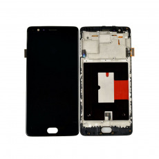 Дисплей для OnePlus 3, 3T в рамке тачскрин со сканером отпечатка черный OEM