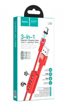 Кабель Hoco U98 3 в 1 магнитный красный