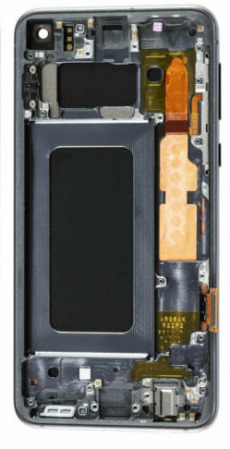 Дисплей для Samsung SM-G970F Galaxy S10e в рамке + тачскрин (черный) (оригинал) разбитое стекло