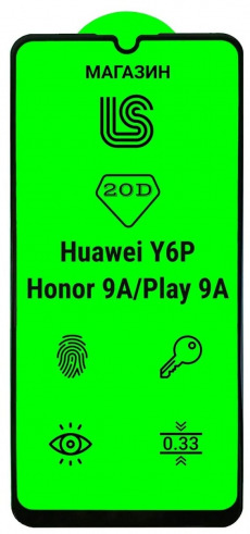 Защитное стекло 20D для Huawei Honor 9A Play 9A и Huawei Y6p Full черный