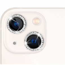Защитное стекло камеры для iPhone 14 и 14 Plus со стразами белый