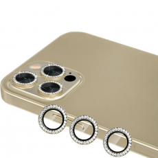 Защитное стекло камеры для iPhone 13 Pro и 13 Pro Max со стразами золотой
