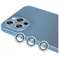 Защитное стекло камеры для iPhone 13 Pro и 13 Pro Max со стразами голубой