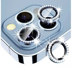 Защитное стекло камеры для iPhone 12 Pro Max со стразами голубой