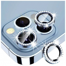 Защитное стекло камеры iPhone 11 Pro и11 Pro Max  12 Pro со стразами голубой
