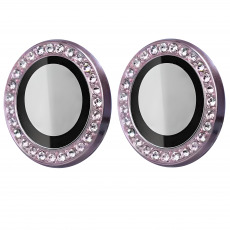 Защитное стекло камеры для iPhone 11  12 и 12 Mini со стразами розовый