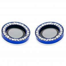 Защитное стекло камеры для iPhone 11  12 и 12 Mini со стразами голубой