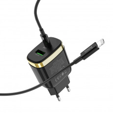 СЗУ Hoco C79A Zeus, быстрая зарядка 18W, (USB+Type-C) c кабелем Type-C to Lightning (черный)