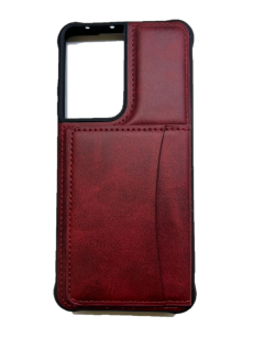 Кожаный чехол-накладка с карманом под карточки для Samsung G998 Galaxy S21 Ultra (красный)