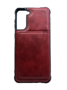 Кожаный чехол-накладка с карманом под карточки для Samsung G996 Galaxy S21 Plus (красный)