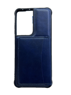 Кожаный чехол-накладка с карманом под карточки для Samsung G998 Galaxy S21 Ultra (синий)