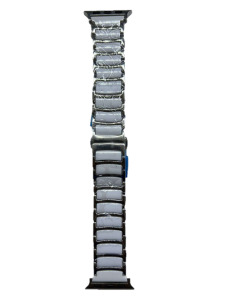 Ремешок метал silver для Apple Watch Series 38mm/40mm/41mm вставка керамика (белая)