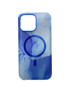 Чехол для iPhone 14 акварельные MagSafe Silicone Case синий