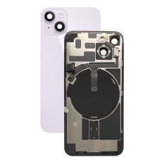 Задняя крышка в сборе со шлейфом вспышки, индукционной зарядкой и окошками камеры iPhone 14 фиолетовый