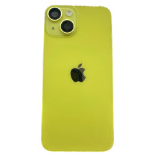 Задняя крышка для iPhone 14 Plus в сборе со шлейфом вспышки, индукционной зарядкой и окошками камеры желтый