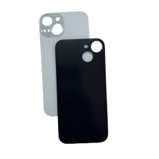 Задняя крышка для iPhone 15 голубой (c увеличенным вырезом под камеру) (с лого)