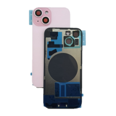 Задняя крышка для iPhone 15 розовая со стеклом камеры (с лого)