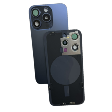 Задняя крышка для iPhone 15 Pro синяя (Blue Titanium) со стеклом камеры (с лого)