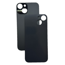 Задняя крышка для iPhone 15 черный (c увеличенным вырезом под камеру) (с лого)