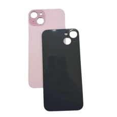 Задняя крышка для iPhone 15 Plus розовая c увеличенным вырезом под камеру (с лого)