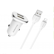 АЗУ BOROFONE BZ12 2,4A +кабель Lightning USB, (белый)