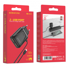 СЗУ BOROFONE BA50A USB + кабель Lighting USB 2.1A (черный)