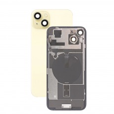 Задняя крышка для iPhone 15 Plus жёлтая со стеклом камеры (с лого)