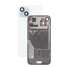 Задняя крышка для iPhone 15 Plus голубая со стеклом камеры (с лого)