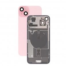 Задняя крышка для iPhone 15 Plus розовая со стеклом камеры (с лого)
