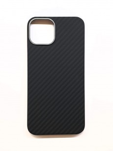 Чехол-накладка Карбон для Apple iPhone 13 (черный) с металлическим ободком