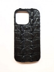 Чехол-накладка кожа крокодил хвост для Apple iPhone 13 Pro (черный)
