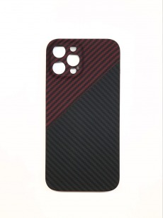 Чехол-накладка Карбон для Apple iPhone 12 Pro Max с защитой камеры (черно-красный)